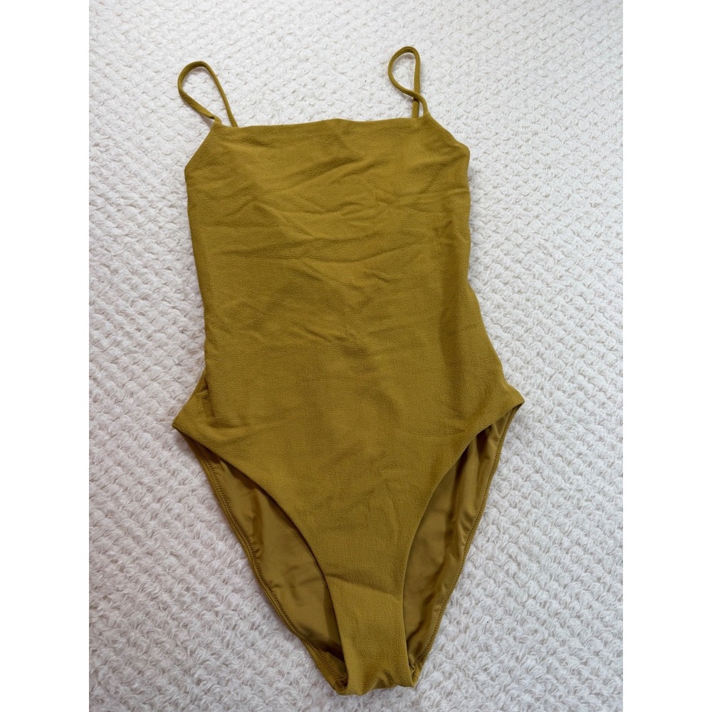Madewell Square Neck One Piece Swimsuit Mustard Yellow Ribbed NP238 Small